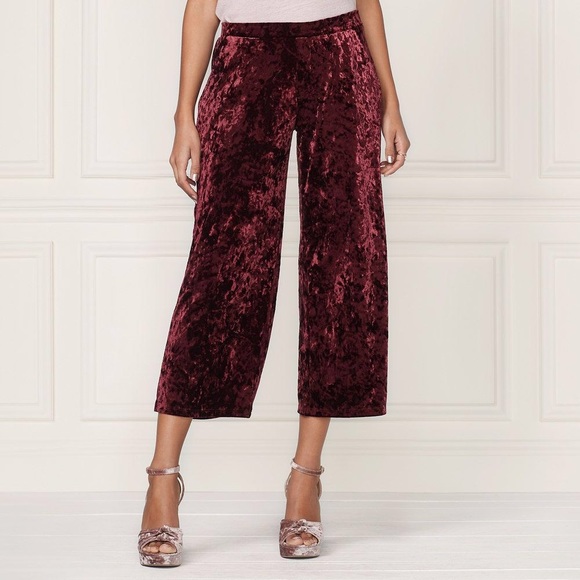LC LAUREN CONRAD Pants Crop Wide-Leg Velvet Wine Medium - Picture 1 of 7